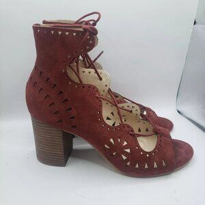 NINE WEST US sz 10M Burgundy Suede Leather GWENIAH Gladiator Lace Up Shoes